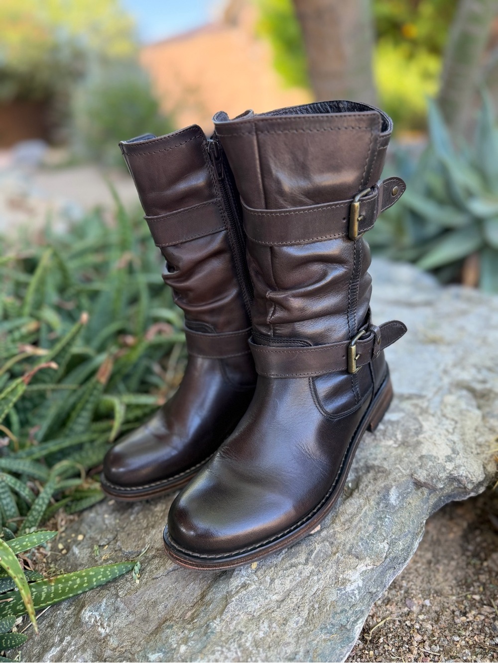 Eric Michael Dark Brown Leather Mid-Calf Buckle Boots Fit like 7.5